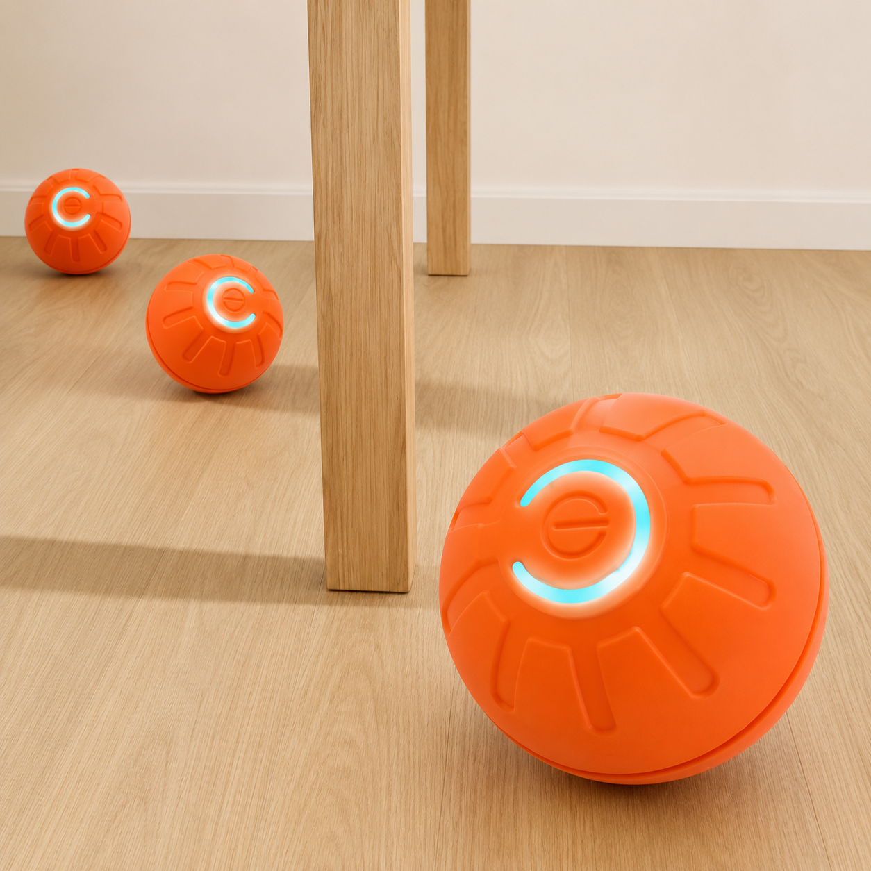 Pelotas interactivas naranjas con luz LED para perros, juguetes divertidos y seguros en suelo de madera