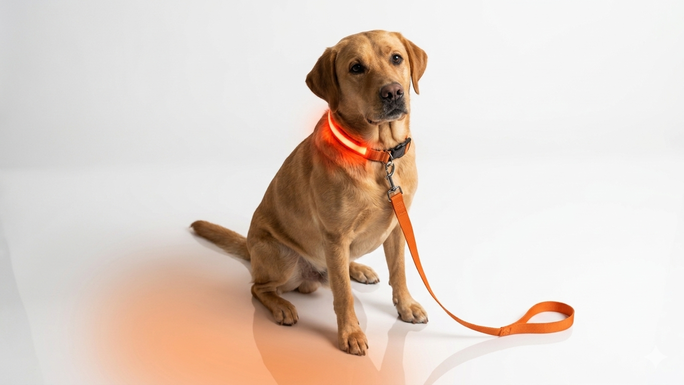 Collar luminoso para perro con correa naranja, ideal para paseos seguros y visibles