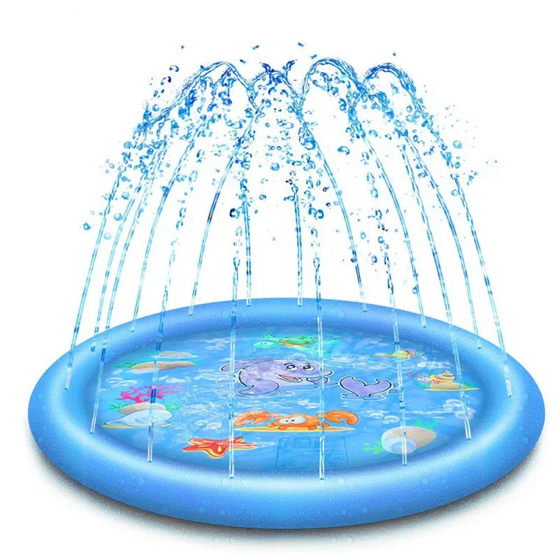 Alfombra de agua para perros con chorros y dibujos marinos, ideal para refrescar en verano