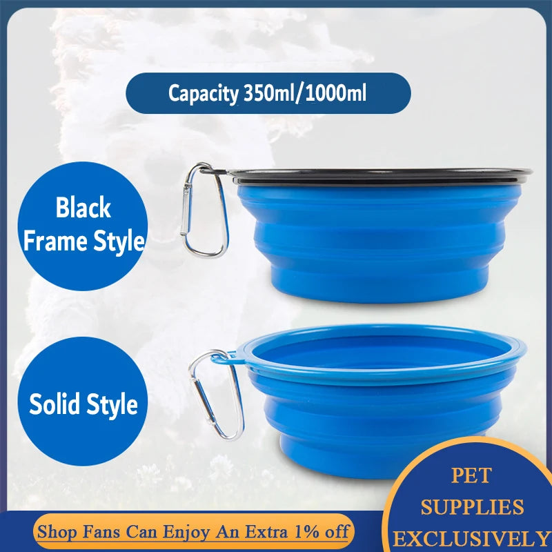 Bolso plegable para perros azul con marco negro y estilo sólido, 350ml/1000ml, accesorios para mascotas