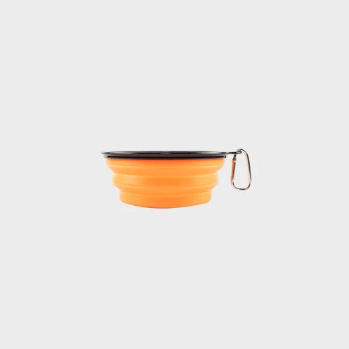 Bolso plegable naranja para perros con mosquetón, ideal para paseos y viajes