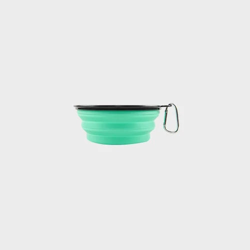 Cuenco plegable para perro verde menta con mosquetón, ideal para viajes y paseos