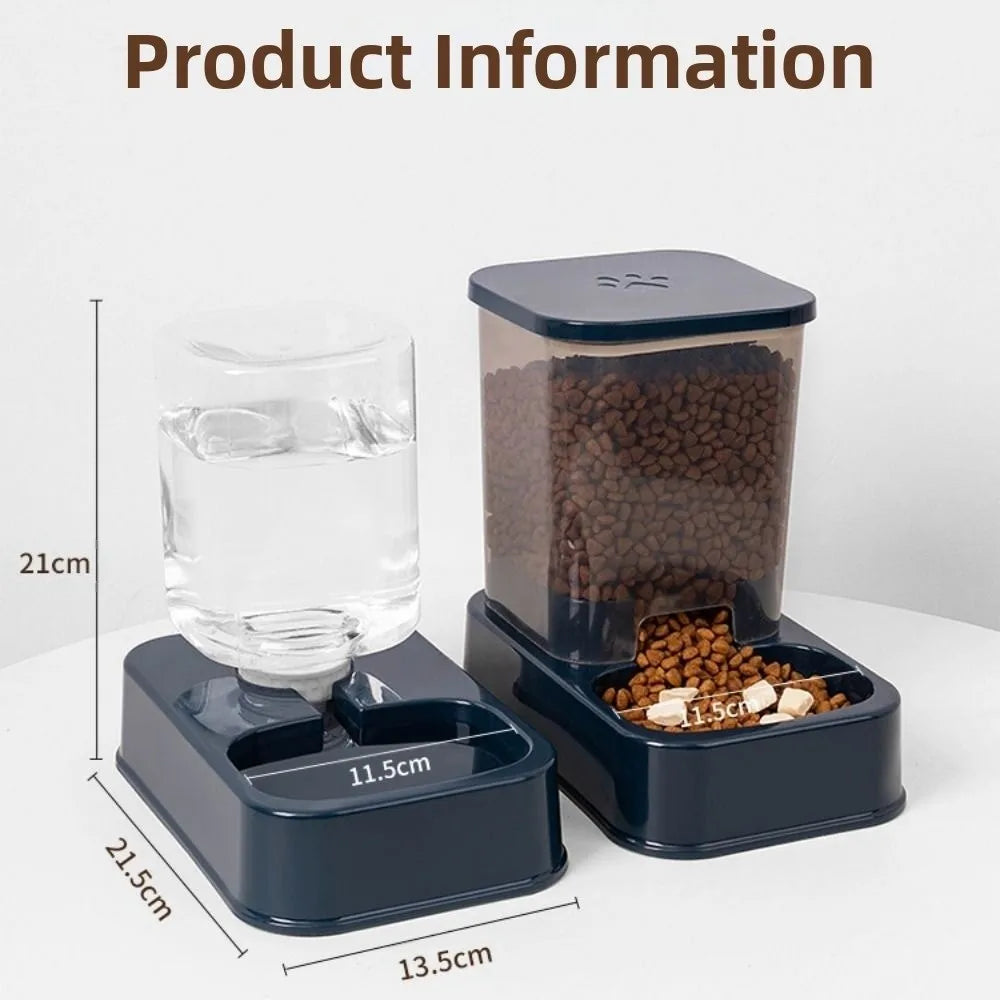 Comedero y bebedero automático para perros con medidas, ideal para alimentación y agua fresca diaria.