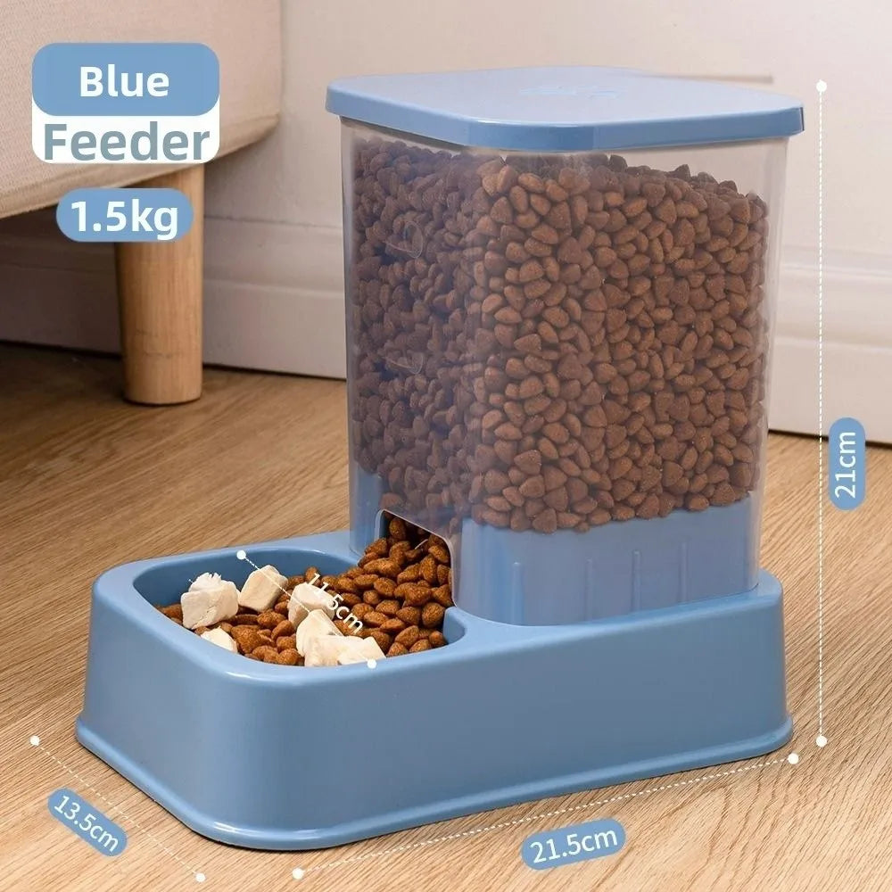 Comedero automático azul para perros con comida seca, 1.5kg, ideal para mascotas