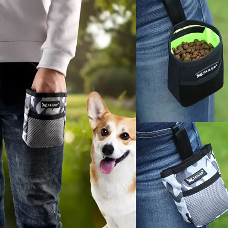 Bolsa para snacks de perro con correa, ideal para paseos y entrenamiento al aire libre
