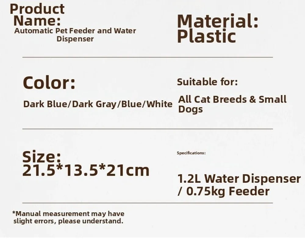 Dispensador automático de agua y comida para perros pequeños y gatos, plástico, 1.2L/0.75kg