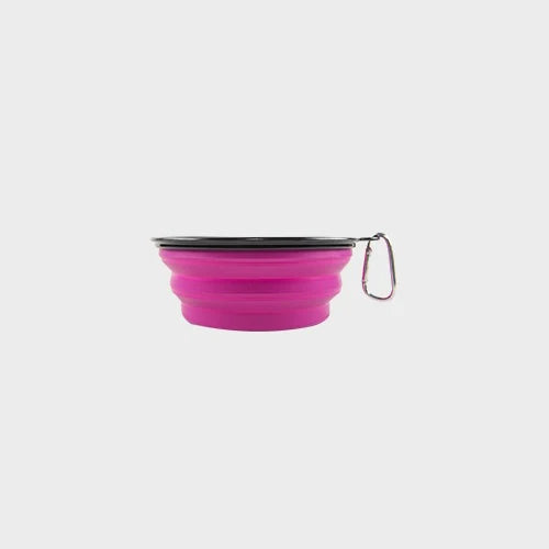 Cuenco plegable rosa para perro con mosquetón, ideal para viajes y paseos