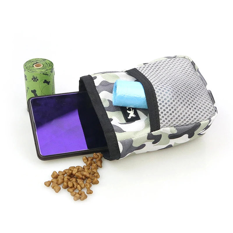Bolsa camuflaje para paseo con perro, con bolsas de basura, croquetas y teléfono móvil