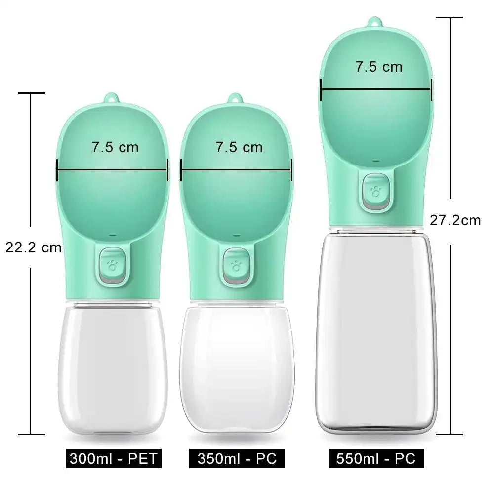 Bebederos portátiles para perros en 3 tamaños: 300ml, 350ml y 550ml, ideales para paseos y viajes.