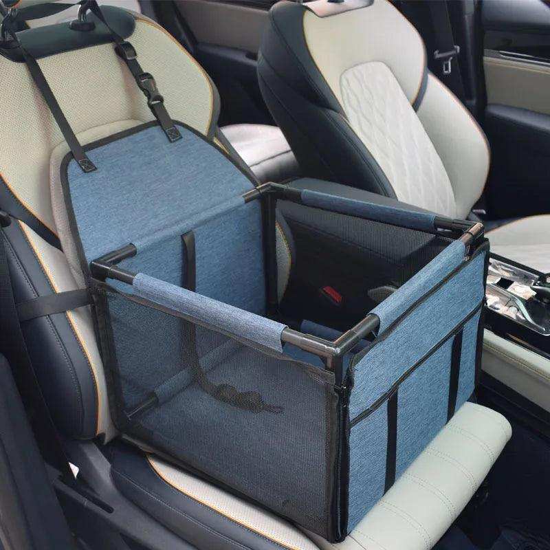 Caja de viaje para perro en asiento de auto, con malla transpirable y sujeción segura para mascotas