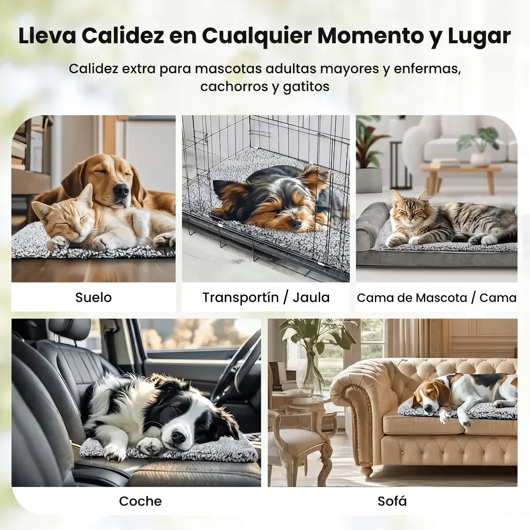 Cama para perros y gatos en suelo, jaula, sofá, coche y cama de mascota, calidez extra para mascotas mayores y enfermas